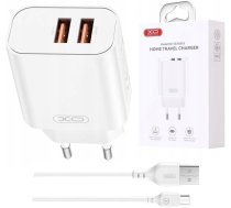 Xo Lādētājs Tíkla Ce34 2x Usb 2,4a Balta + Kabelis Usb-c