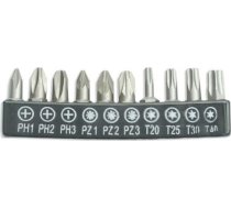 Dedra Komplekts Biti 10 Gab., 25mm: Ph1/2/3, Pz1/2/3, T20/25/30/40 (18a07s10)