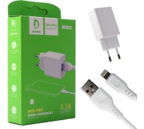 Lādētājs Vega Lādētājs Tíkla 2.1a 10w Balta Denmen 2100ma 2xusb Dc02 + Kabelis Iphone White>