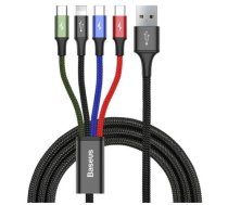 Kabelis Baseus Cable Usb 4in1 Lightning / 2x Usb Type C / Micro Usb Cable In Neilons Braid 3.5a 1.2m Black (ca1t4-b01) Black