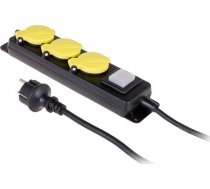 Awtools Awtools Pagarinātājs Darba Melns 3 Kontaktligzdas 5,0m Ar Zemējumu, Slēdzis Ip44 3x1,5mm