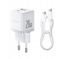 Lādētājs Baseus Sienas Atrais Ladetajs Palm 20w Usb + Usb-c Qc3.0 Pd3.0 Ar Usb-c Kabeli 1 M Balts P10111608213-01 (6932172677374)