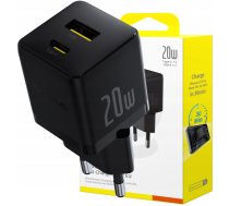 Lādētājs Baseus Sienas Atrais Ladetajs Palm 20w Usb + Usb-c Qc3.0 Pd3.0 Ar Usb-c Kabeli 1 M Melns