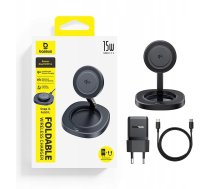 Lādētājs Baseus Lādētājs Indukcijas Baseus Enerfill Ff11 15w Saliekamā Ar Lādētāju Sieciową 20w I Kablem Usb-c 1m - Melna