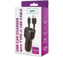 Lādētājs Alogy Setty Lādētājs Automašīnas 1x Usb 2,4a Melna + Kabelis Usb-c 1,0 M New
