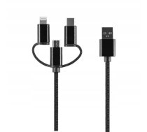 Kabelis Usb Havit Setty Kabelis 3in1 Usb - Lightning + Usb-c + Microusb 1,0 M 2a Melns Neilons Td