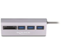 Hub Usb Delock 3 Port Usb 5 Gbps Hub tostarp Sd I Micro Sd Card Reader Z Usb Type-c Savienotājs