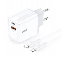 Lādētājs Telforceone Bwoo Lādētājs Tíkla Cda182 Qc 38w 1x Usb-a + 1x Usb-c Ar Kabeli Usb-c-lightning 1 M Balta