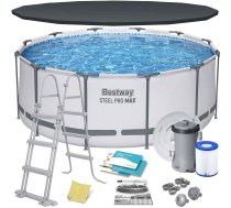 Bestway Baseins Karkasa, Apaļš, Steel Pro Max, 366x100cm, Gaiši Pelēks + Aksesuāri (56420)