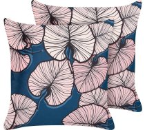 Beliani 2 Velūra Spilveni Dekoratīvie W Lapas 45 X 45 Cm Gaiši Zils-rozā Chrysanthemum!