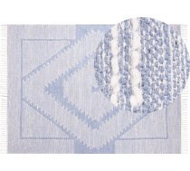 Beliani Paklājs Kokvilna 160 X 230 Cm Gaiši Zils-balts Ansar