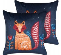 Beliani 2 Velūra Spilveni Dekoratīvie Bērniem W Lapsas 45 X 45 Cm Tumši Zils Firespike