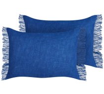 Beliani Komplekts 2 Spilvenu Dekoratīvo Maba Kokvilna 50 X 35 Cm Tumši Zils Vienkrāsains