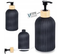 Dozators Ziepju Vilde Dozators Ziepju Vilde 400 Ml Stikla Melns Mat Z Bambusem Ar Slēdzeni