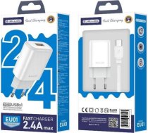 Lādētājs Jellico Jellico Lādētājs Tíkla Eu01 2.4a Usb + Kabelis Usb-c Komplekts Balts Standard