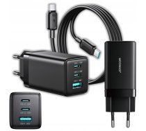 Lādētājs Joyroom Lādētājs Tíkla Joyroom Jr-tg10 65w Gan 2x Usb-c + Usb-a Ar Kabeli 100w Usb-c - Usb-c 1.2m - Melna