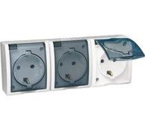 Kontakt-simon Simon Aquarius Ligzda Trīsstāvu Z/u Schuko Pret šļakatām Droša Ip54 Atloku Caurspīdīga Balts Aqgsz1-3/11a