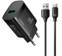 Lādētājs Joyroom Lādētājs Tíkla Usb-a 18w Ar Kabeli Usb-a - Usb-c 1m - Melna Lādētājs Tíkla Usb-a 18w Ar Kabeli Usb-a - Usb-c 1m - Melna
