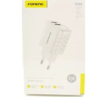 Lādētājs Foneng Lādētājs Tíkla Eu53 2xusb-a, 2,4a (Balta) + Kabelis Usb-c