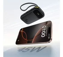 Baseus Powerbank Baseus Enerfill Fc31 Qpow3 10000mah 45w Ar Displeju Digitālo Z 2 Wbudowanymi Kablami Usb-c - Melns