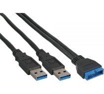 Kabelis Usb Inline 2x Usb-a - 19-pin 0.4 M Melns (33447i)