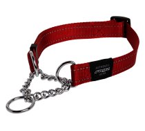 Rogz Utility Medium 16mm Snake Obedience Half-Check Dog Collar, Red Reflective