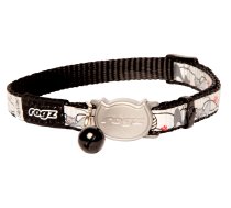 Rogz Catz ReflectoCat 11mm Small Reflective Safeloc Breakaway Cat Collar, Black Cat Design