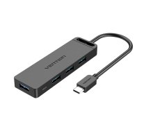 Hub Usb 3.0 Z 4 Portami Usb-c I Usb 3.0 Ar Strāvas Adapteri Vention Tgkbb 0,15m Melns