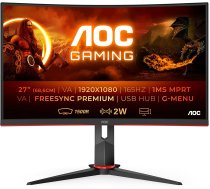 AOC Gaming C27G2U — 27 Zoll FHD izliekts monitors, 165 Hz, 1 ms, FeeSync Premium (1920 x 1080, HDMI, DispalyPort, USB centrmezgls) schwarz/rot