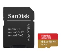 SanDisk Extreme 64 GB MicroSDXC UHS-I Class 10 + adapter | SDSQXAH-064G-GN6AA  | 619659193386 | PAMSADSDG0334