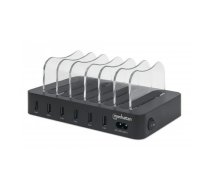 Manhattan Charging Station, 6x USB-A Ports, Outputs: 6x 2.4A, Smart IC, LED Indicator Lights, Black, Three Year Warranty, Box | 102254  | 766623102254 | LADMNHSIC0002