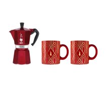 Coffee maker BIALETTI DECO GLAMOUR Moka Express 6tz + 2 mugs Red | AGDBLTZAP0060  | 8006363039741 | AGDBLTZAP0060