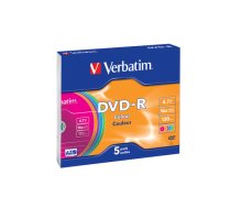 Verbatim DVD-R 16x 4.7GB 5P Slim Colour 43557 | ECVRBDMRD11  | 023942435570 | 43557