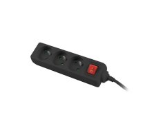 Lanberg Power strip 3m, black, 3 sockets, with switch, cable made of solid copper | NULAGTP00000025  | 5901969415506 | PS1-03E-0300-BK