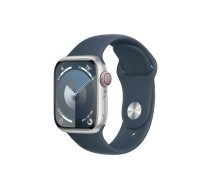 Apple Watch Series 9 GPS + Cellular 41mm Silver Aluminium Case with Storm Blue Sport Band - M/L | ATAPPZASS9MRHW3  | 195949022302 | MRHW3QP/A