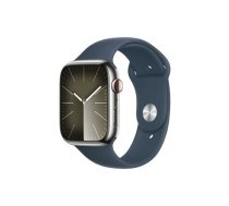 Apple Watch Series 9 GPS + Cellular 45mm Silver Stainless Steel Case with Storm Blue Sport Band - M/L | ATAPPZASS9MRMP3  | 195949025396 | MRMP3QP/A