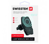 Swissten WM1-AV3 Air Vent Turētājs Gaisa Restei Ar Wireless Uzlādi + Micro USB Vads 1.2m Melns