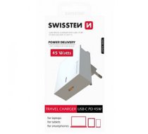 Swissten Premium 45W Tīkla Lādētājs USB-C PD 3.0: 5V / 3A / 9V / 2A, 12V / 1.5A Balts Perifērija