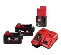 Milwaukee akumulators M18 B5 2 x 5,0 Ah + M12 B2 1 x 2,0 Ah + M12-18 FC lДЃdД“tДЃjs
