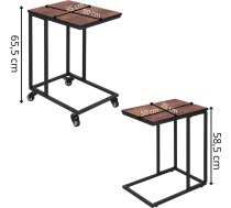 Springos Kafijas galdi Springos HF0025, 2 gab. komplekts, sānu galds uz riteņiem, palīg-galds, melns-brūns