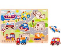 Tooky Toy Drewniane Puzzle Montessori Transport Pojazdy z Pinezkami Do Dopasowania