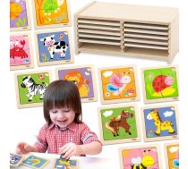 Viga Puzzle drewniane 12 plansz po 4 puzzle w stojaku