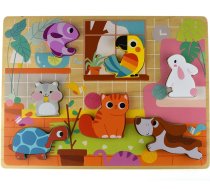 Tooky Toy Drewniane Puzzle Montessori Zwierzątka Dom Dopasuj Kształty