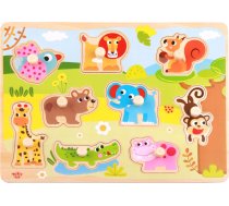 Tooky Toy Drewniane Puzzle Montessori Zwierzęta z Pinezkami Do Dopasowania