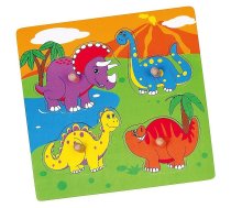 VIGA Koka puzle ar podziņām Dino 59565 12m+