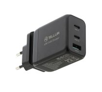 Tellur GaN 65W 3-port wall charger, 2xUSB-C + USB-A, EU,UK,US, black (T-MLX56673)