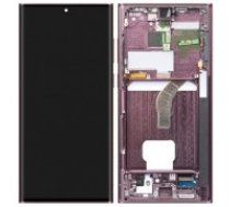 LCD screen Samsung S908 S22 Ultra with touch screen and frame Burgundy original (service pack)
