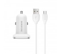 Auto lādētājs Borofone BZ12 USB + microUSB (2.4A) balts