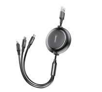 Baseus kabelis 3in1 Golden Loop izvelkams USB - micro USB + Lightning + USB-C 1,2m 3,5A melns