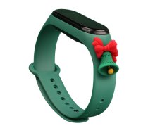 Siksna Xmas Xiaomi Mi Band 3 / 4 Ziemassvētku silikona siksna aproce ar zvaniņu - tumši zaļa